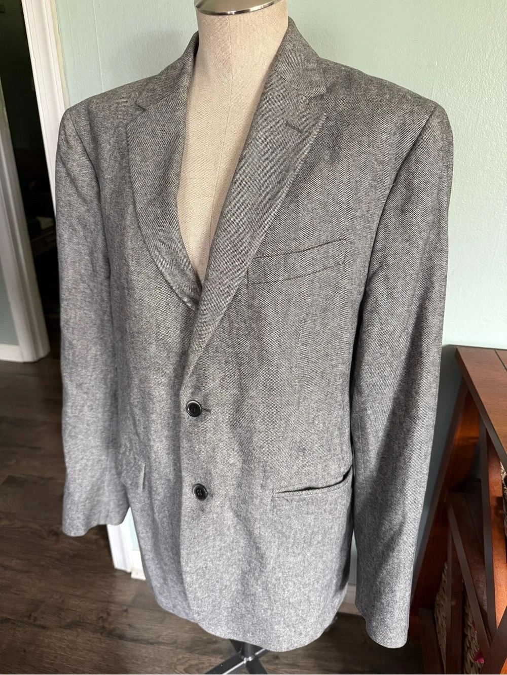 Banana Republic Tailored Fit Cotton Italian Fabric Grey Black Blazer Size 42R